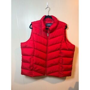 Lands End Red Puffer Vest Womens 2X Quilted Zip Front Stand Collar